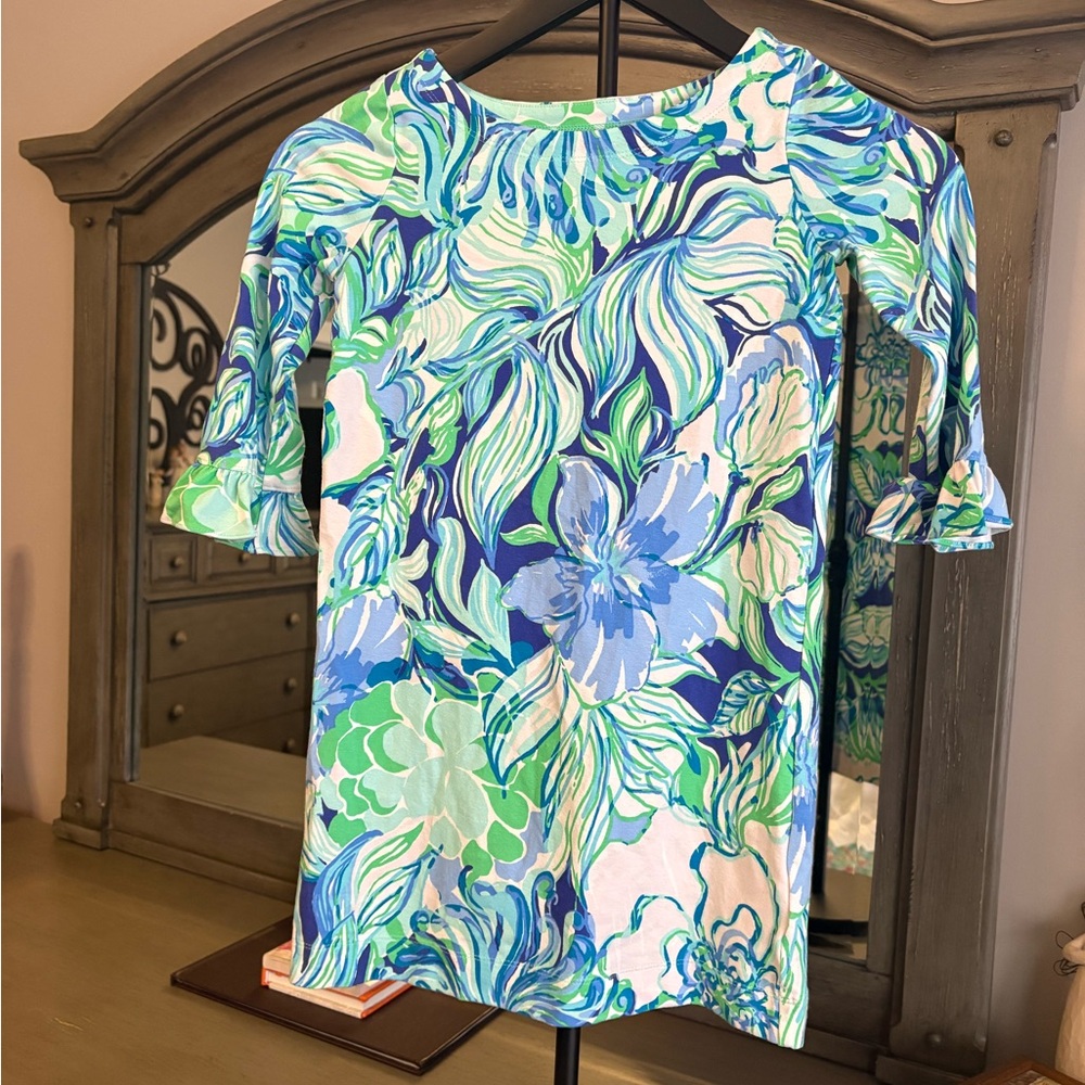 Lilly Pulitzer Girls Floral Swim Cover-Up Dress in Blue, Green, White